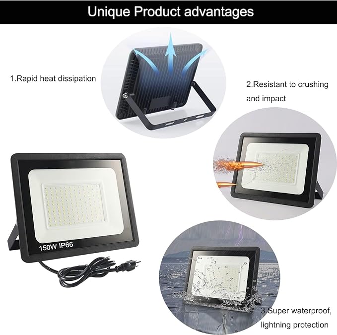 2Pack LED Flood Light Outdoor, 150W LED Work Light 15500lm - Image 5