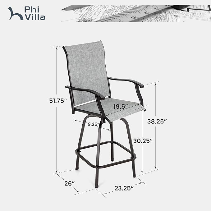 PHI VILLA Outdoor Swivel Patio Bar Stools Set of 4, 30 Inch Bar Height Tall - Image 3