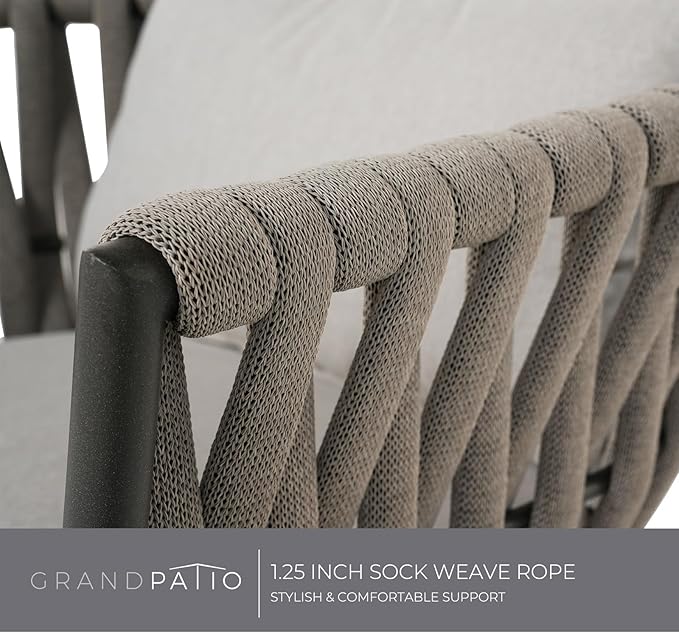 Grand patio Swivel Rope Wicker Chairs Set of 2, Patio Dining Chairs - Image 3