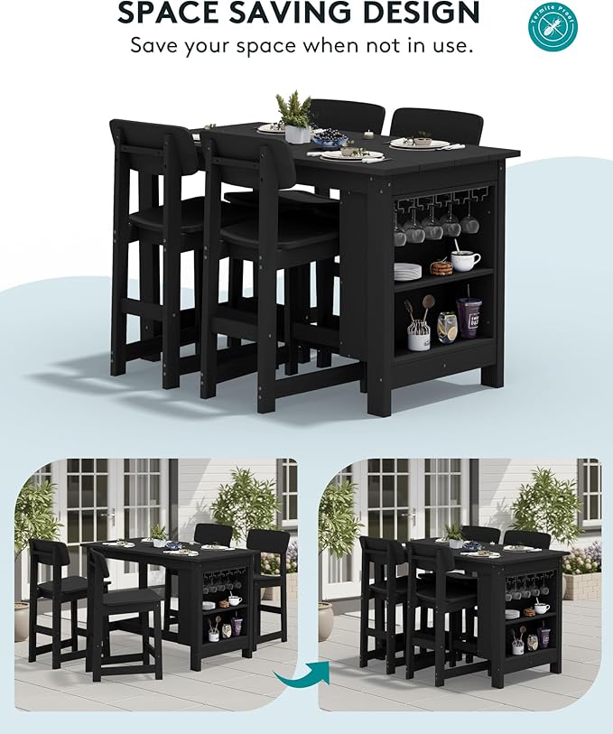 SERWALL Outdoor Bar Table, All Weather HDPE 36" Counter Height Dining Table - Image 5
