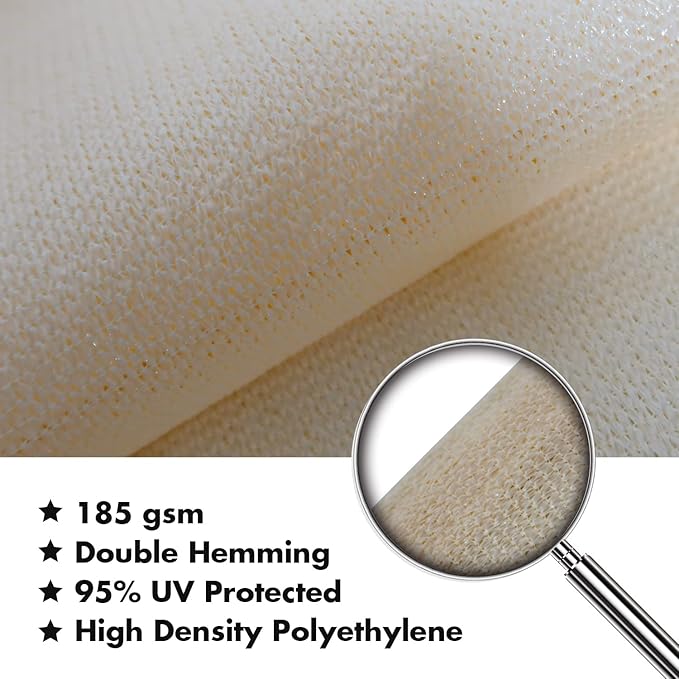 KANAGAWA 7'X10' Cream Custom Size Sun Shade Sail Rectangle UV Block Canopy Cover - Image 4