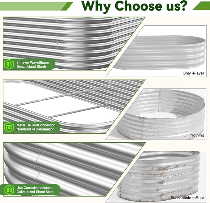3 Pack 8x4FT Raised Beds for Gardening, Corrugated Galvanized Steel Raised - Image 3