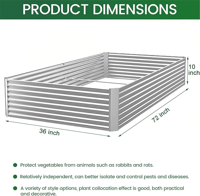 3 Pack 6x3FT Corrugated Galvanized Steel Raised Garden Bed Outdoor, Metal Above - Image 2