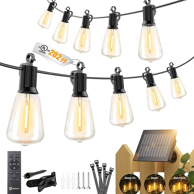 Brightown 202FT Solar String Lights Outdoor Waterproof, Patio Lights by Brightown