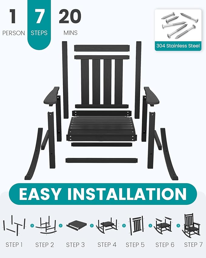 SERWALL HDPE Outdoor Rocking Chair Set of 8, Patio Rocking Chairs - Image 7