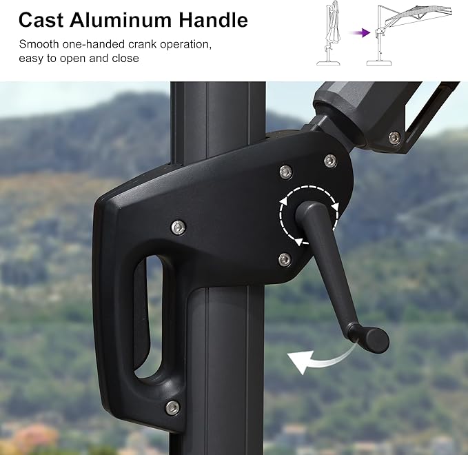 PURPLE LEAF 10 Feet Patio Umbrella Outdoor Cantilever Solar Powered LED Swivel - Image 8