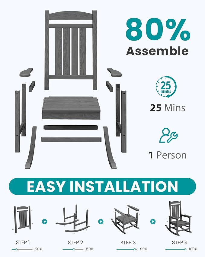 SERWALL Outdoor Rocking Chair Set of 2, HDPE Patio Rocking Chair, All-Weather - Image 8