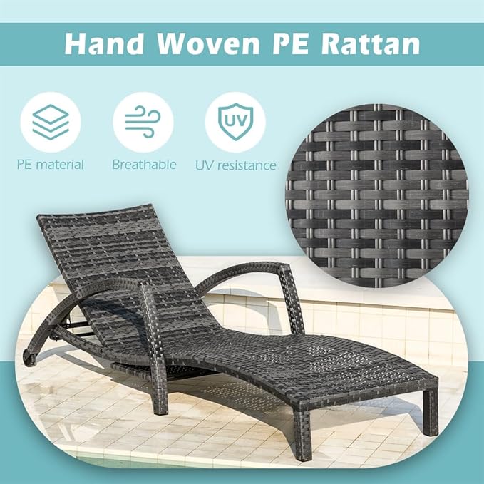 Chaise Lounge Chairs Outdoor Comfy Outside Wicker Patio Pool Lounge Chair w/ 5 - Image 5