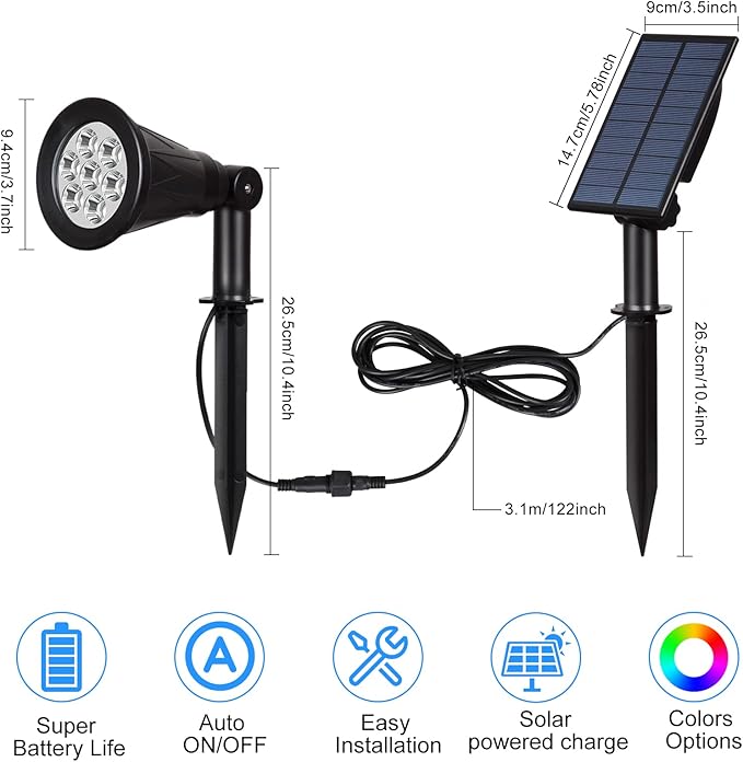 T-SUNUS RGB Solar Landscape Spotlights Christmas, Color Changing Spot Lights - Image 7