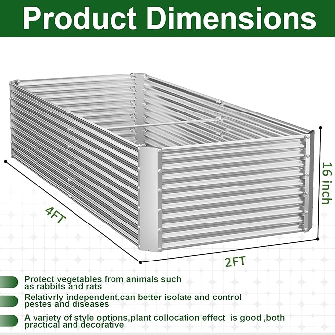 2 Pack Tall Corrugated Galvanized Steel Raised Garden Bed Outdoor, Metal Above - Image 2