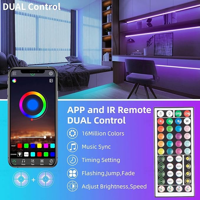 KSIPZE 96ft Led Strip Lights RGB Music Sync Color Changing Bluetooth Led Lights - Image 2