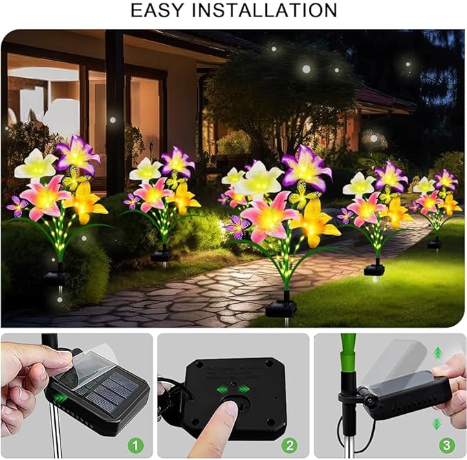 Solar Garden Lights 4 Pack LEDs Solar Lilies Flower Lights, Yard Patio Pathway - Image 5