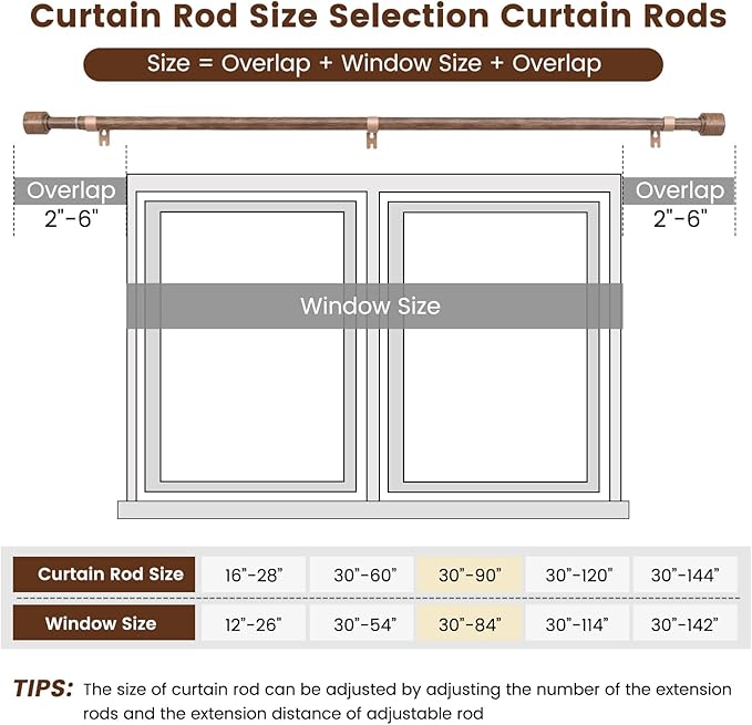 1” Diameter Curtain Rods Itself is 30 to 90 inch 2 Pack Fit 30-84 inch Window - Image 3