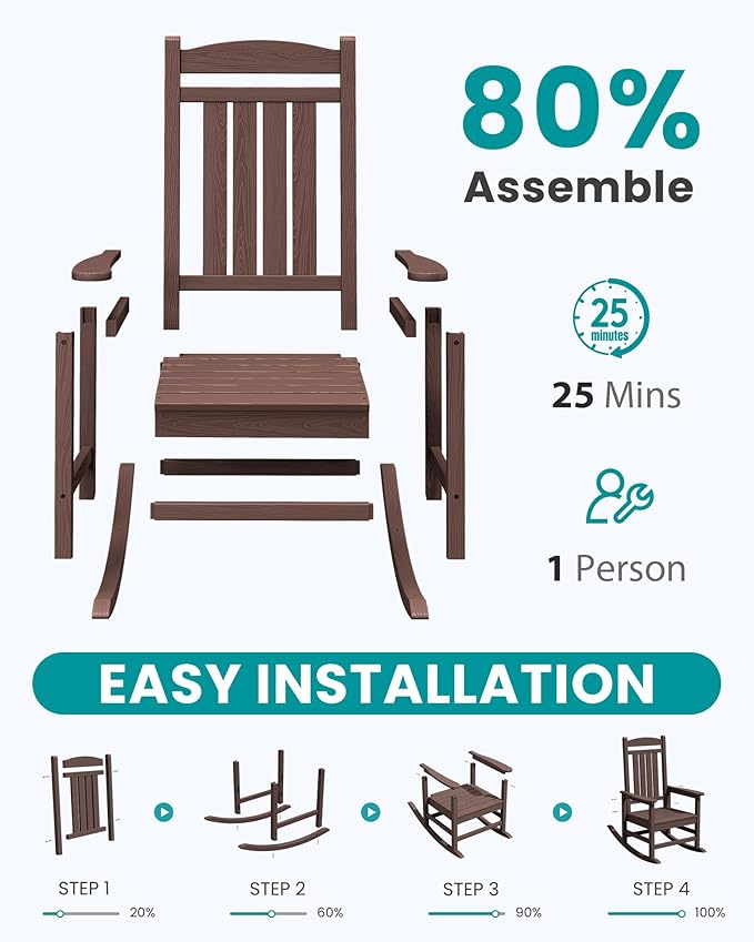 SERWALL Oversized Outdoor Rocking Chair, All-Weather Patio Rocking Chair - Image 8