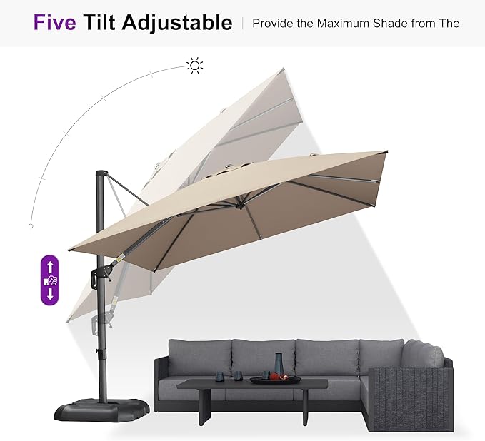 PURPLE LEAF 10 Feet Patio Umbrella Outdoor Cantilever Square Umbrella Aluminum - Image 6