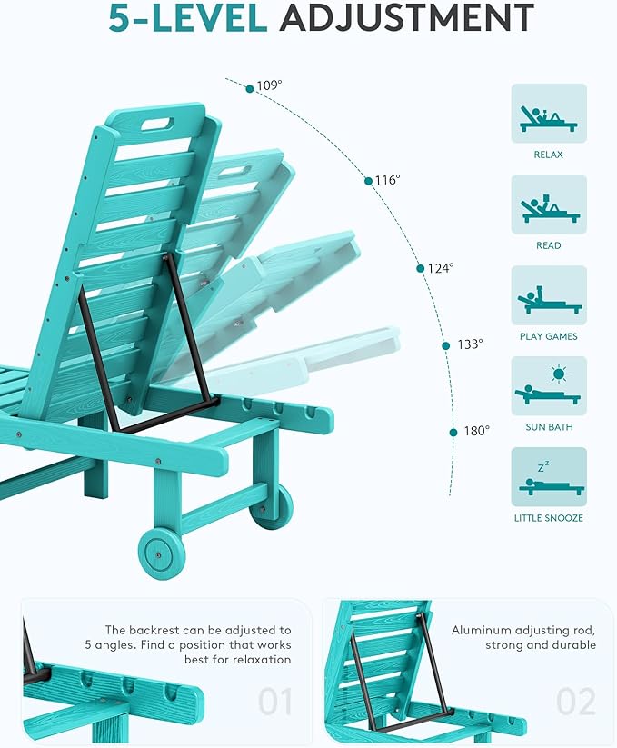 SERWALL Outdoor Chaise Lounge Set of 4, HDPE Lounger - Image 4