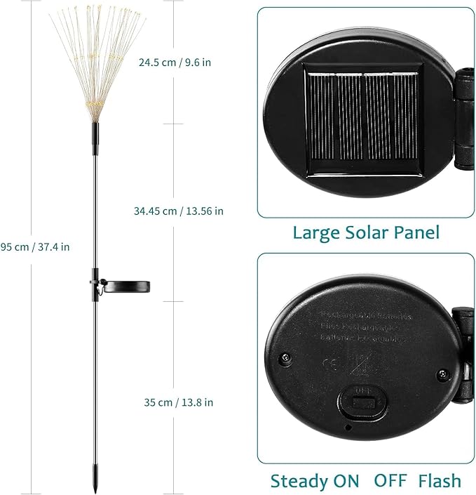JJGoo Solar Firework Lights, 2 Pack 135 LEDs 2 Lighting Modes Solar Garden - Image 3