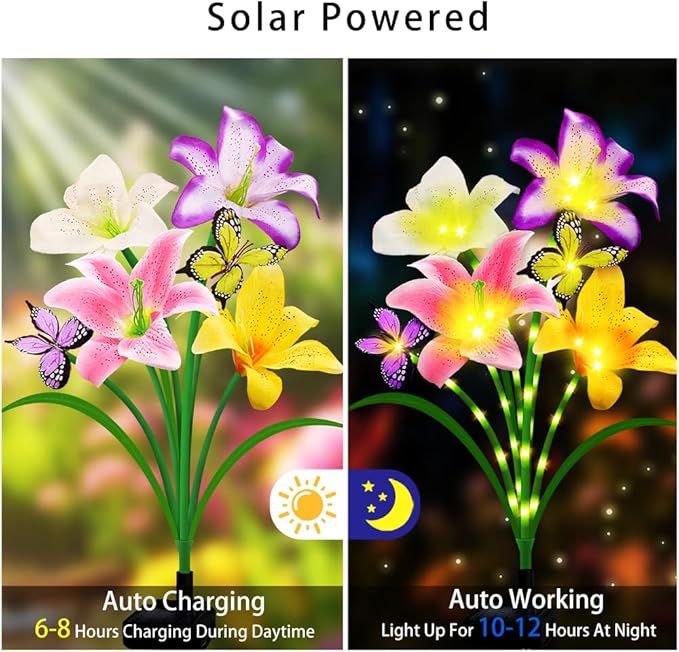Solar Garden Lights 4 Pack LEDs Solar Lilies Flower Lights, Yard Patio Pathway - Image 3