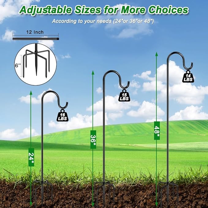 48" Shepherds Hooks for Outdoor, Heavy Duty Garden Bird Feeder Pole for Hanging - Image 4