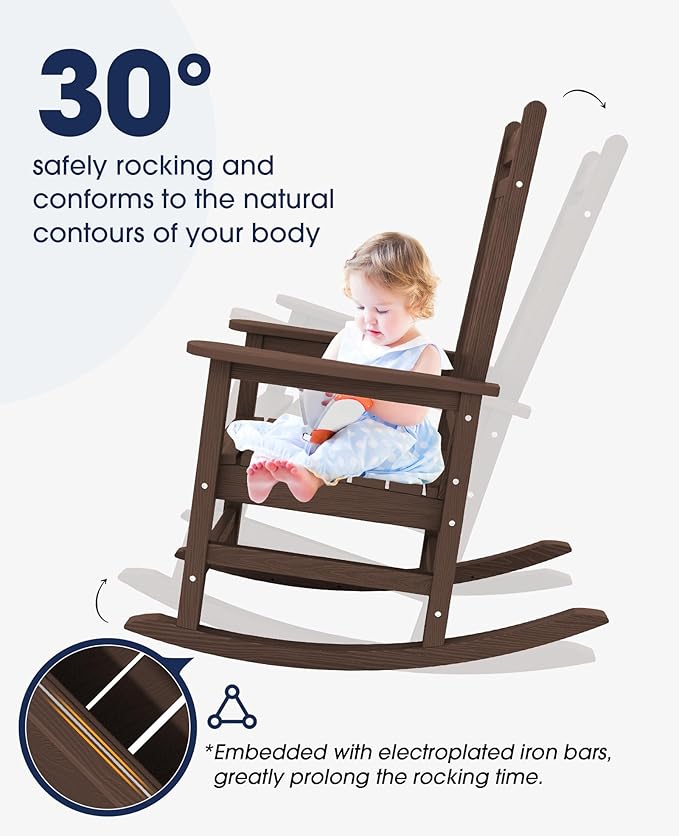 KINGYES Oversized Outdoor Rocking Chair, All-Weather Patio Rocking Chairs - Image 4