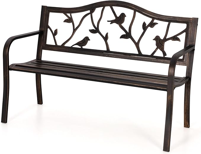 MFSTUDIO 50" Outdoor Garden Bench, Patio Metal Frame Park Bench by MFSTUDIO
