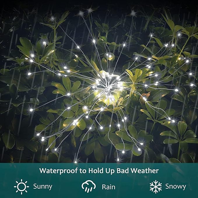 JJGoo Solar Firework Lights, 2 Pack 150 LEDs 2 Lighting Modes Solar Lights - Image 3