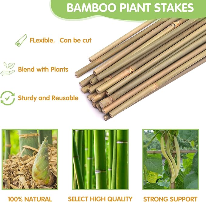 Plant Stakes, 3FT Longer Sturdy Natural Bamboo Garden Stakes, GAGINANG 25Pcs - Image 4