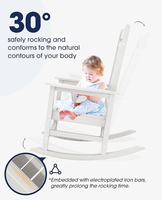 KINGYES Oversized Outdoor Rocking Chair, All-Weather Patio Rocking Chairs - Image 4