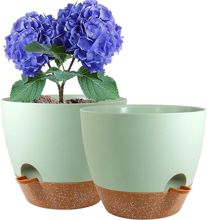 10 inch Self Watering Pots, 2 Pack Plastic Planters by WSMKSZ