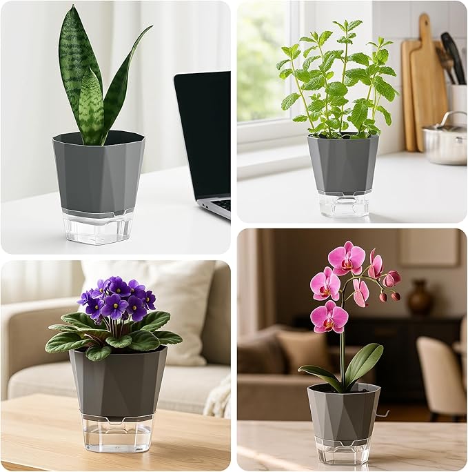 5 Pack Self Watering Pots for Indoor Plants, 6.7 Inches Self Watering Planters - Image 7