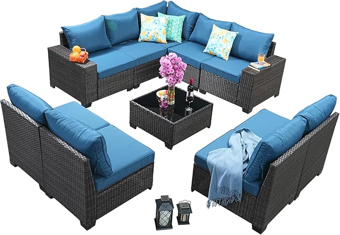 Jing's Villa 8-Piece Patio Furniture Set, All-Weather Outdoor Wicker Sectional - Image 9