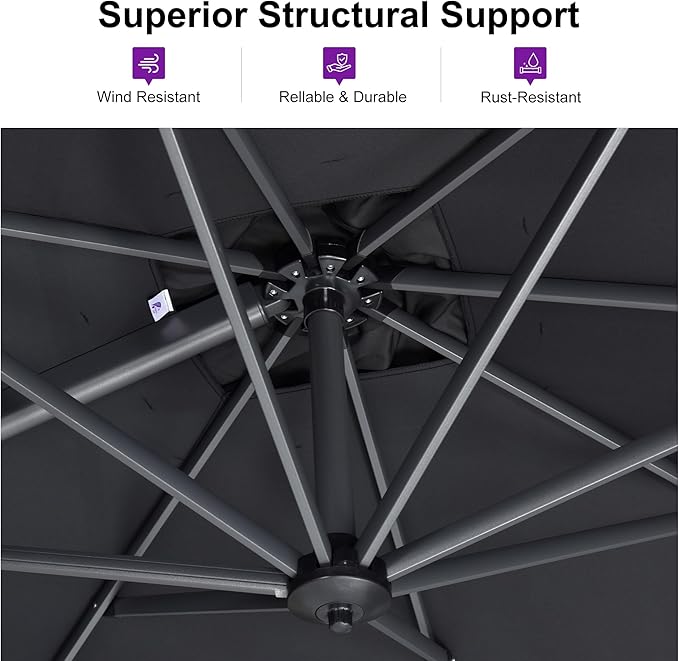 PURPLE LEAF 8 Feet Patio Umbrella Outdoor Cantilever Square Umbrella Aluminum - Image 3