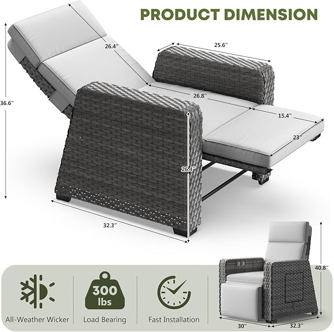 WACASA 3-Pieces Outdoor Recliners - Image 2