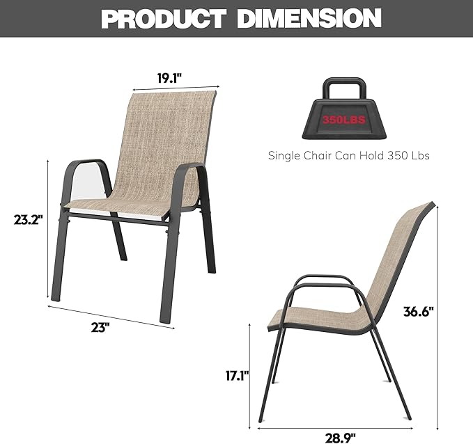 Patio Chairs Set of 8, Stackable Outdoor Dining Chairs - Image 8