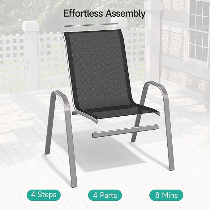 Patio Chairs Set of 6, Easily Set Up Stackable Outdoor Dining Chairs - Image 4