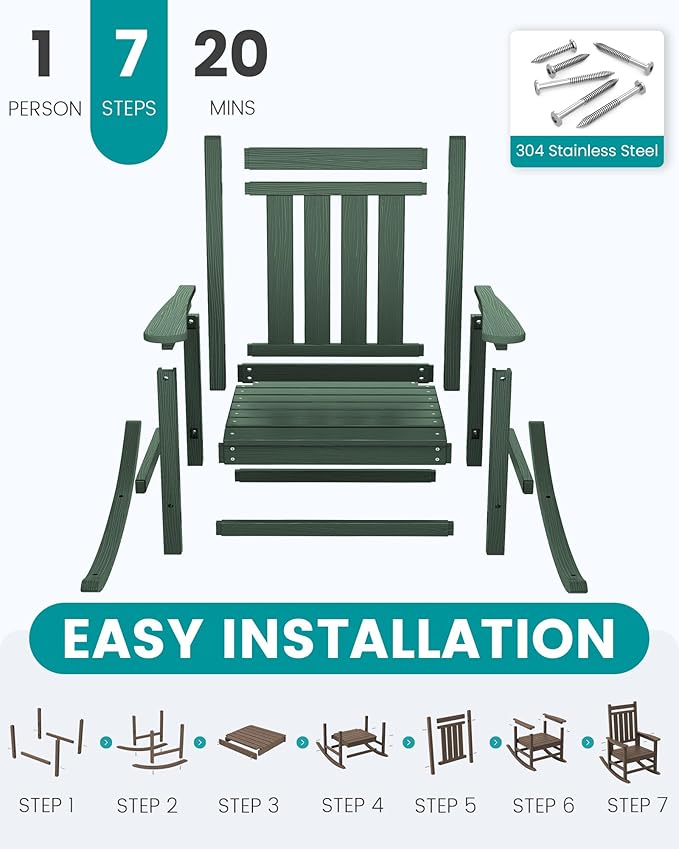 SERWALL HDPE Outdoor Rocking Chair Set of 8, Patio Rocking Chairs - Image 7