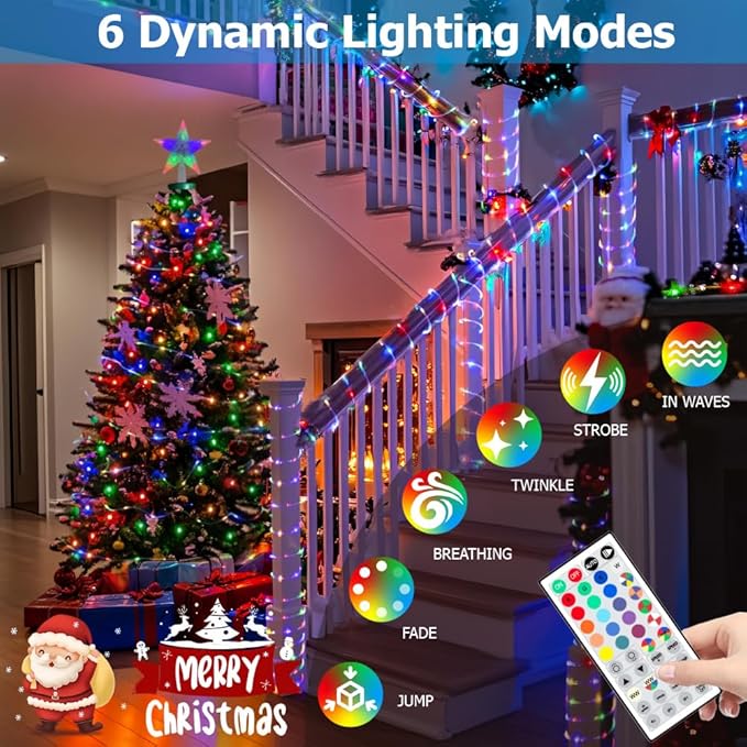 50ft Outdoor Rope Light, IP68 Waterproof 25 Color Changing String Lights - Image 4
