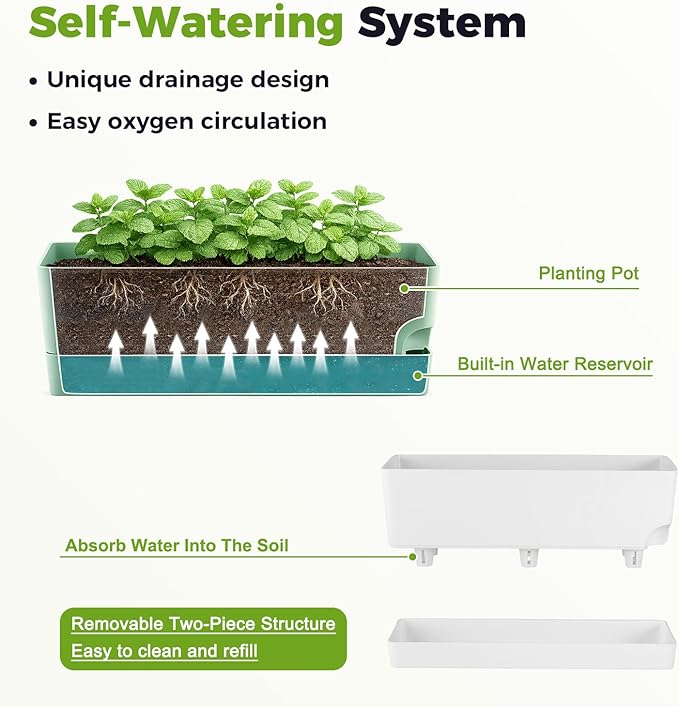 4 Pack Self Watering Pots for Indoor Plants 17 Inches Window Boxes Planters - Image 5