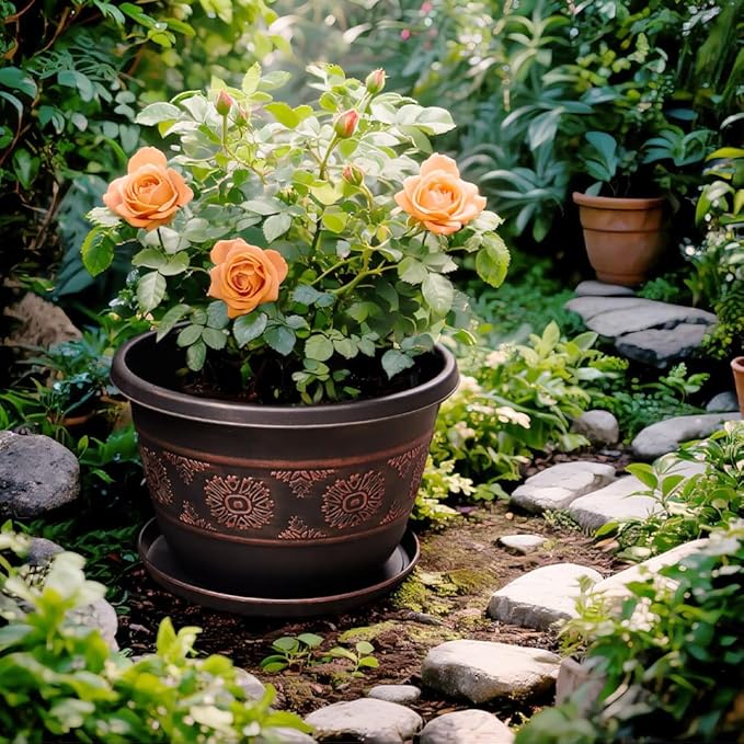 4 Pack 16 inch Plant Pots, Retro Pattern Planters - Image 6