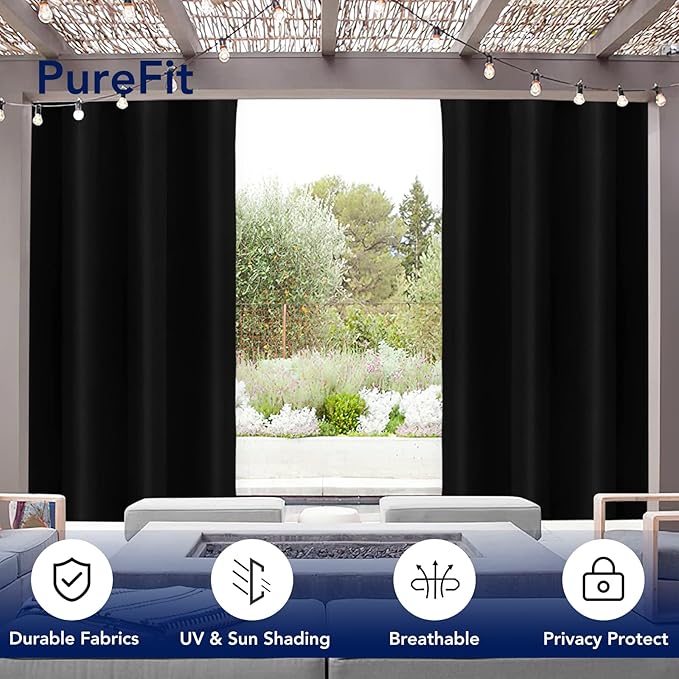 PureFit Outdoor Curtains for Patio Waterproof Weatherproof, UV and Fade - Image 3