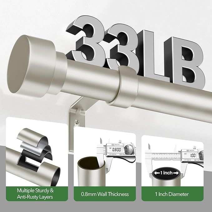 Curtain Rods for Windows 72 to 144, 1 Inch Adjustable Heavy Duty Long Window - Image 4