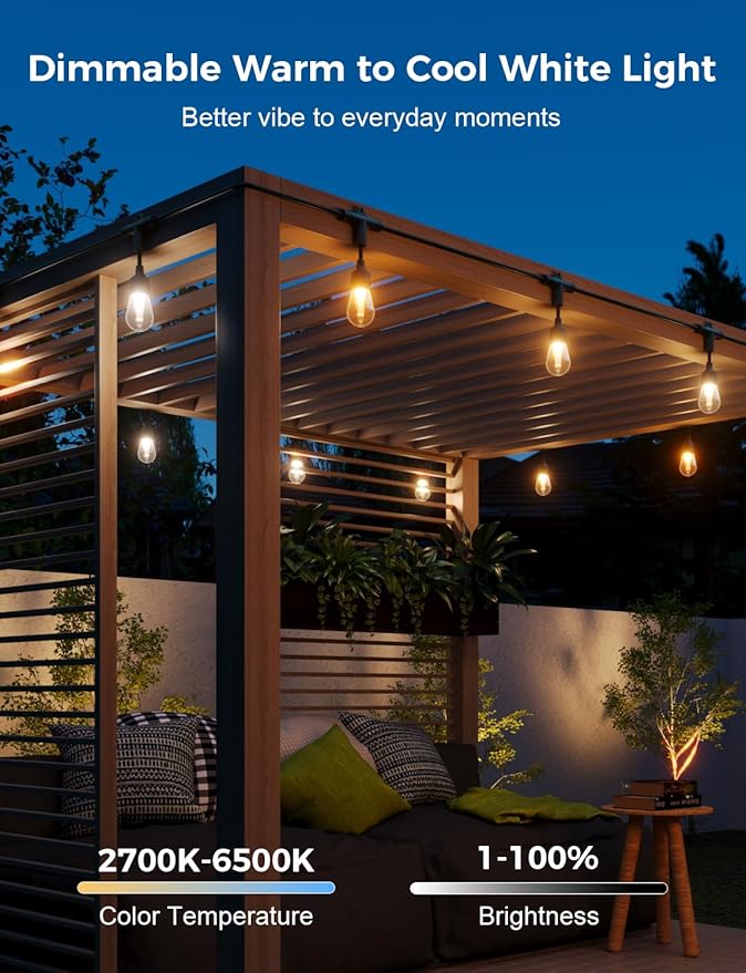 XMCOSY+ Smart Outdoor String Lights, 98Ft Patio Lights Waterproof, App Control - Image 6