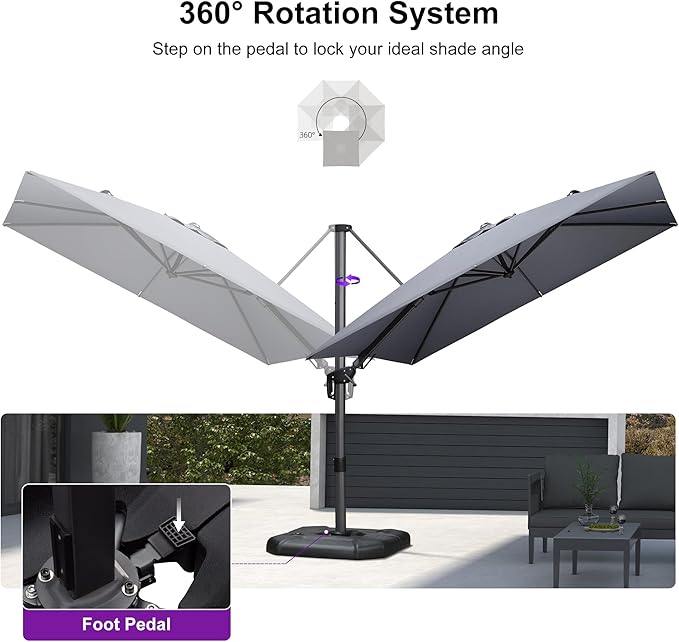 PURPLE LEAF 8.8' X 8.8' Left-right Tilt Patio Umbrella Outdoor Cantilever - Image 7