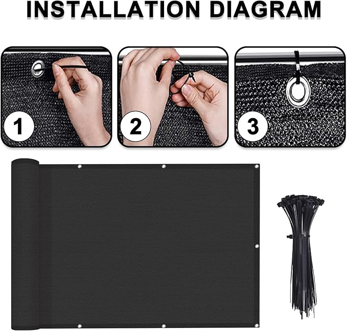 LOVE STORY 3.3'x19.7' Black Balcony Screen Privacy Fence Cover UV Protection - Image 2