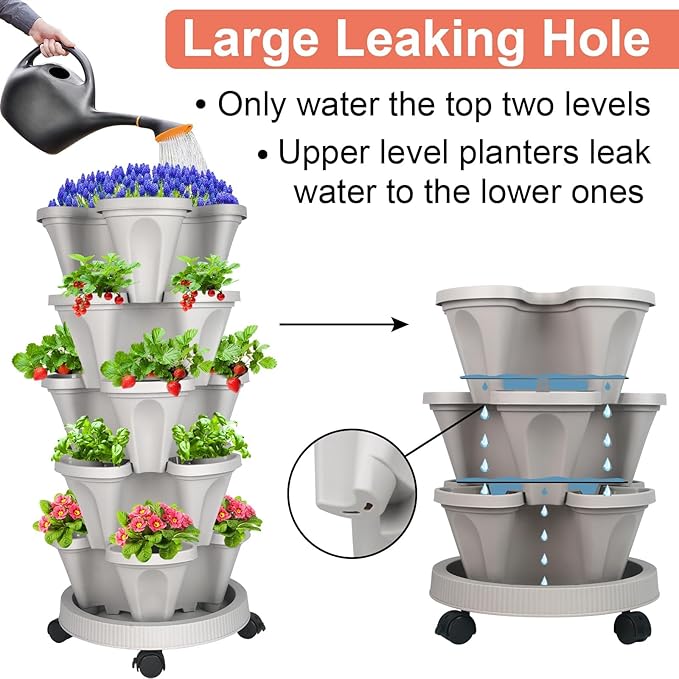 GameXcel Vertical Planter 7 Tier Stackable Planters Garden Planters Strawberry - Image 4