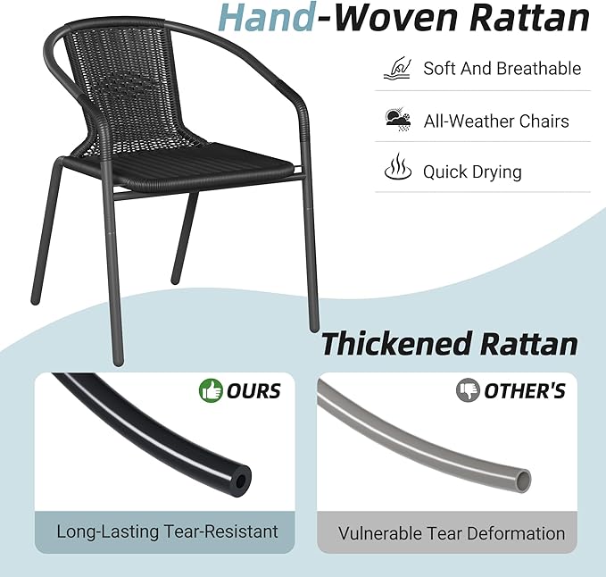 Amopatio Outdoor Dining Chairs Set of 6, Rattan Patio Chairs Wicker, Stackable - Image 6