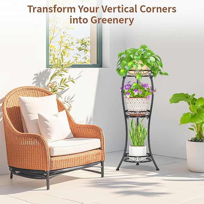 LASZOLA Black 3 Tier Tall Plant Stand - Image 8