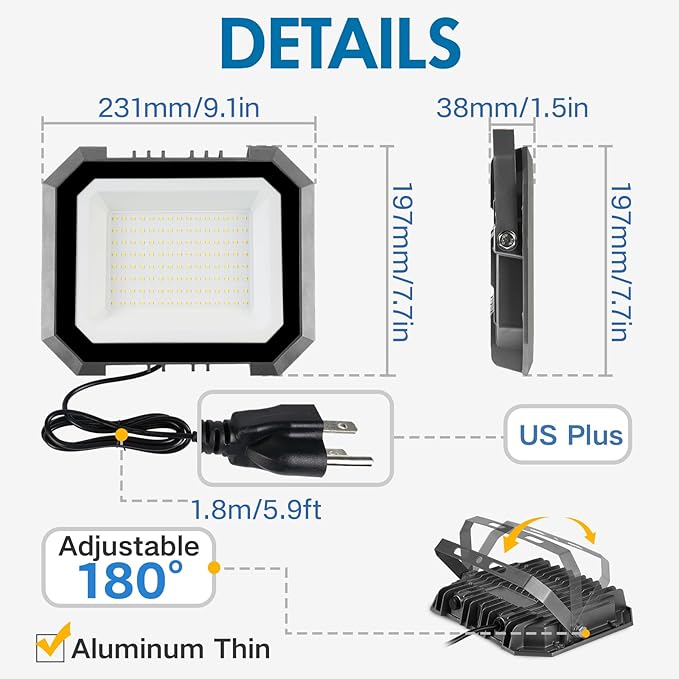 4 Pack LED Flood Lights Outdoor, 100W 10000LM Super Bright Floodlight Outside - Image 4