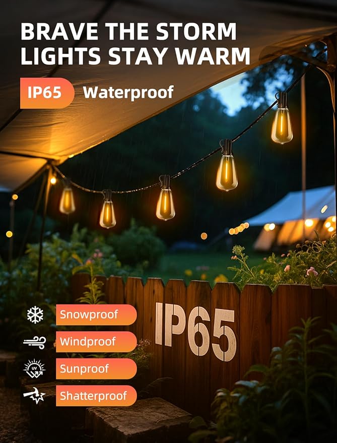 Outdoor Patio String Lights 100ft: ST38 LED Shatterproof Bulbs 3 Modes Button - Image 2