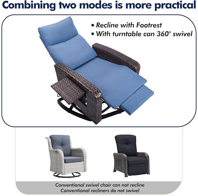 Outdoor Recliner Chair Set of 2, Wicker Patio Recliners - Image 7